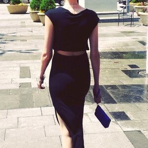 Black open back maxi dress